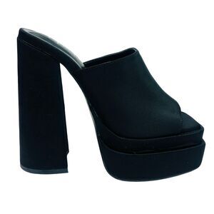 Chic Platform Block Heel Mules - Black - Size 7.5